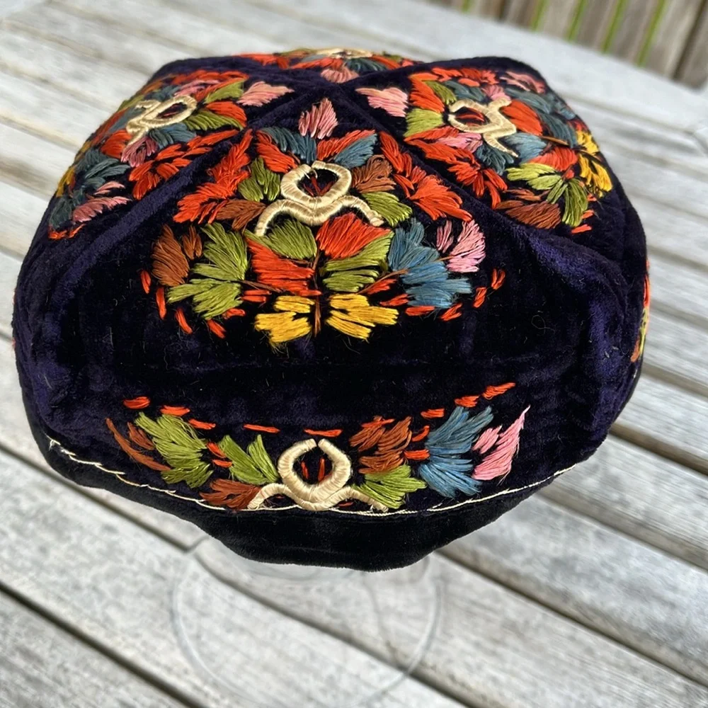 Vintage Heirloom Hand Crafted Uzbek / Tubeteika / Doppa Embroidered Skull Cap